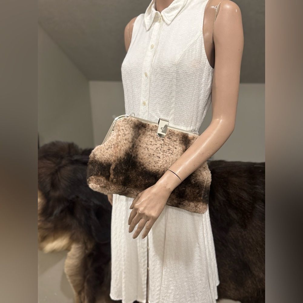 Real Rex Rabbit Fur Handmade Unique Rivet Frame Push Lock Handbag, Crossbody - Picture 6 of 16